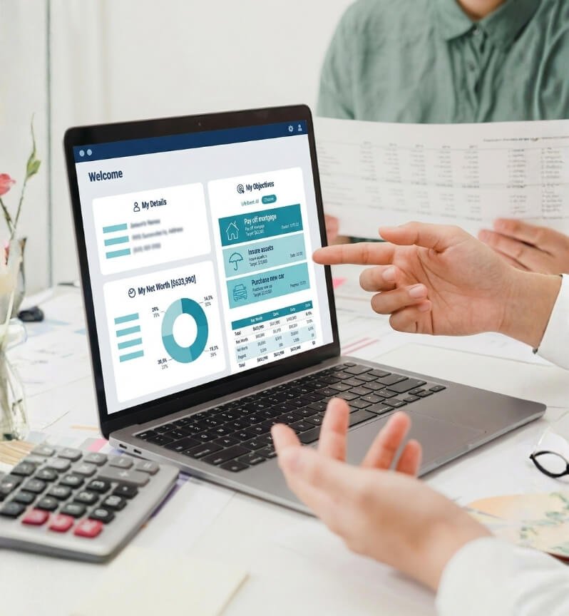 Laptop showing finance app with charts