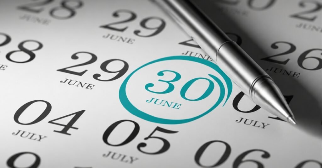 Calendar highlighting the 30 June EOFY deadline.