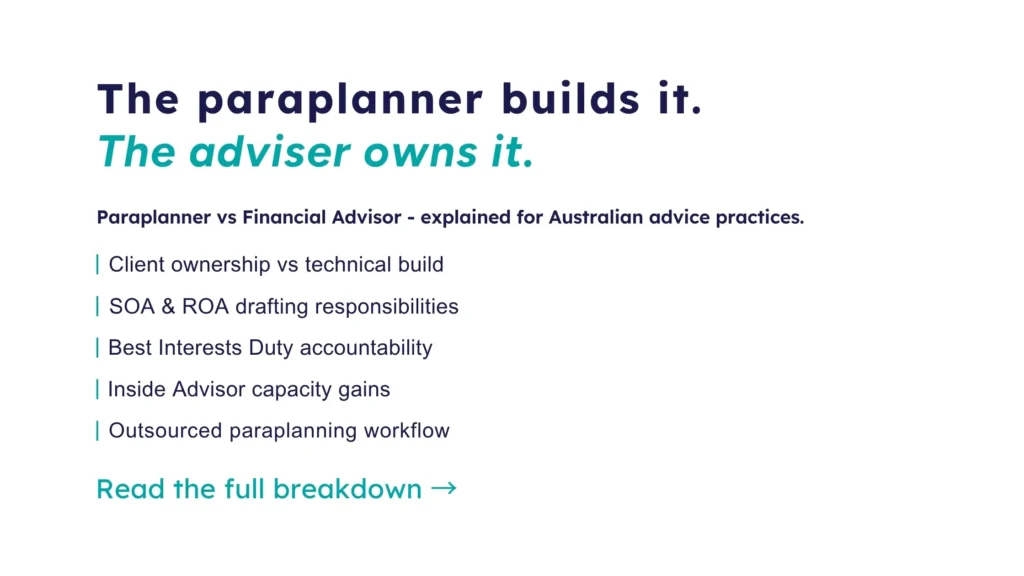 Overview of paraplanner and financial advisor duties for Australian advice practices.
