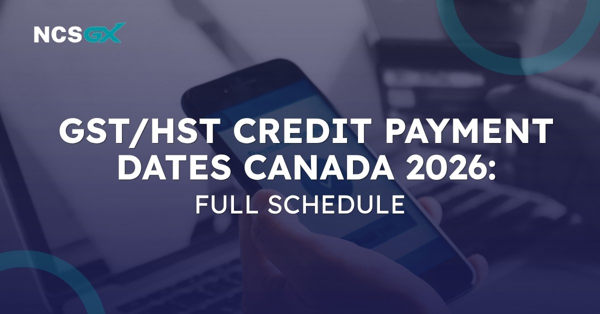 GST/HST credit payment dates Canada 2026 infographic showing quarterly schedule, CRA benefits timeline, and payment details