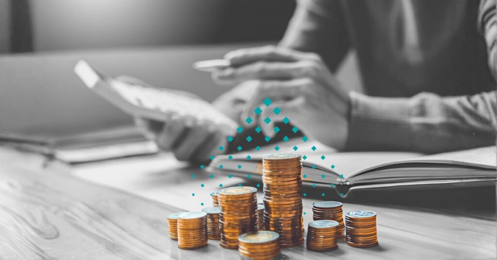 Global minimum tax concept with coins and financial review scene