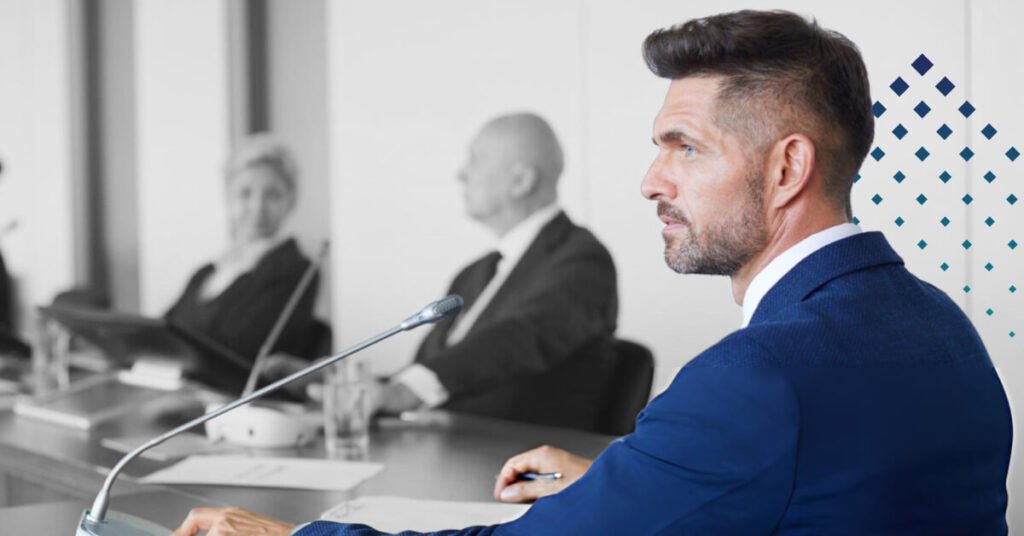 Business executive speaking in a meeting