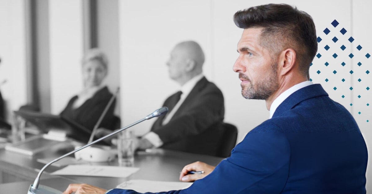 Business executive speaking in a meeting