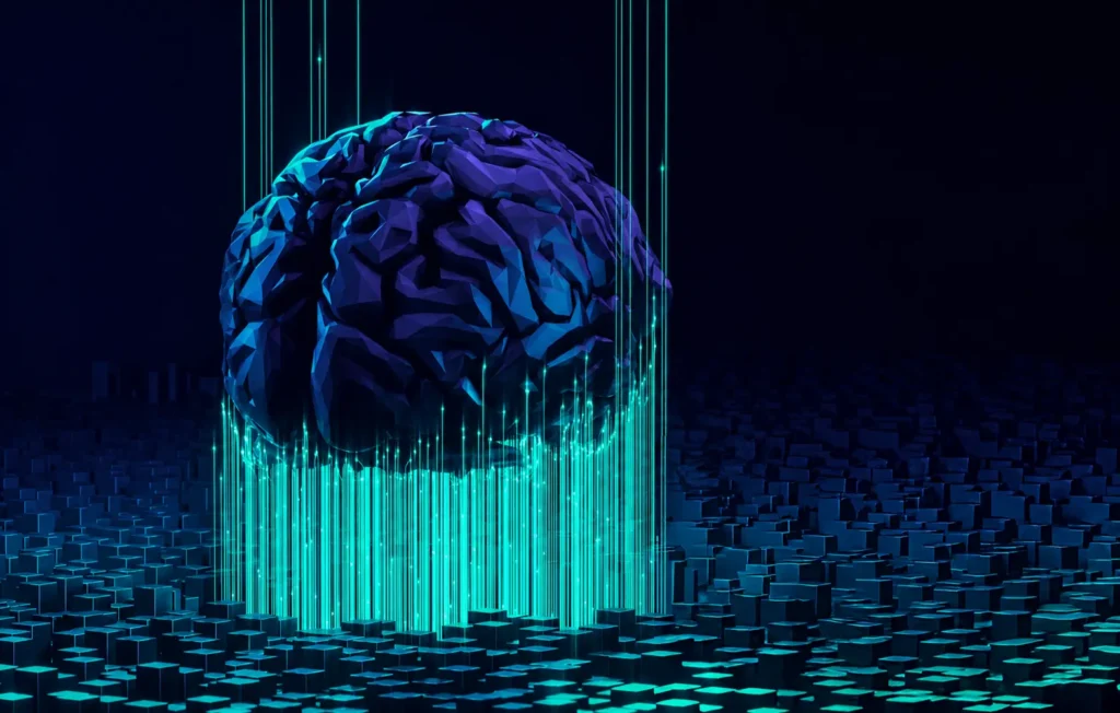 Digital AI brain visualizing intelligent automation and process intelligence technology.