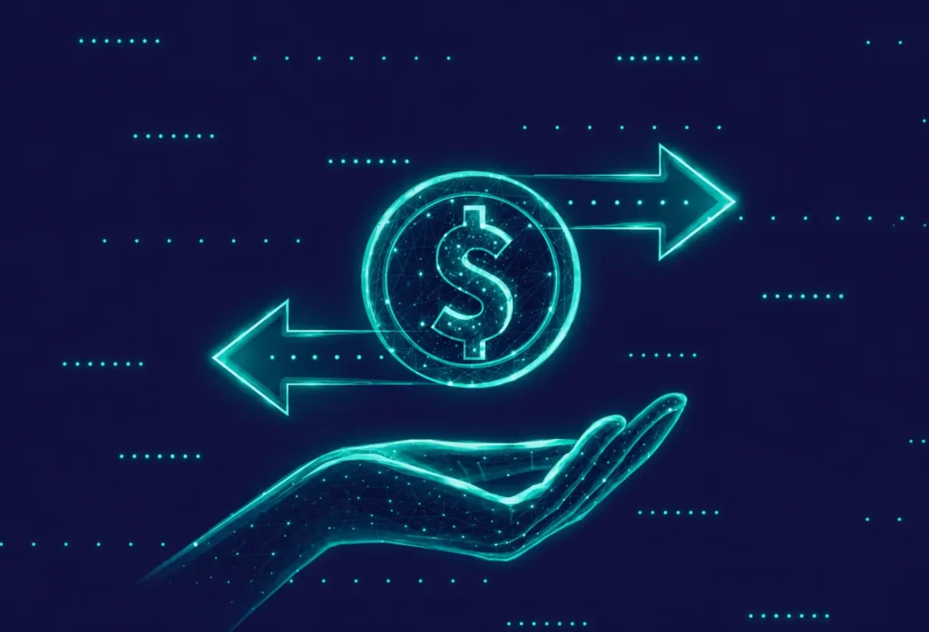 Digital illustration of a dollar symbol with directional arrows representing intercompany transactions.